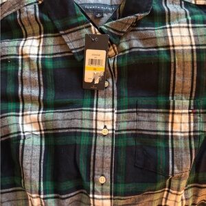 Tommy Hilfiger Black and Green Plaid Button-Down Shirt